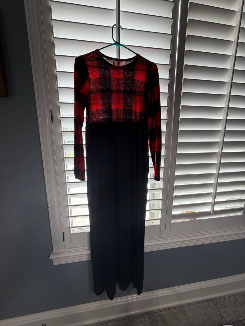 Beeson River Red Plaid and Black Long Sleeve Maxi Dress